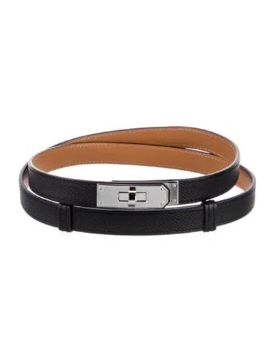 Pre-owned Hermes 18 Mm Epsom Leather Kelly Belt In Black