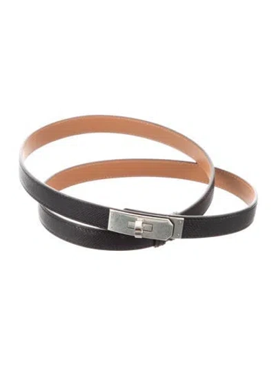 Pre-owned Hermes 18 Mm Epsom Leather Kelly Belt In Black