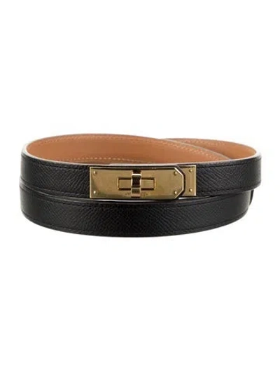 Pre-owned Hermes 18 Mm Epsom Leather Kelly Belt In Black