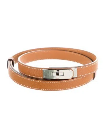 Pre-owned Hermes 18 Mm Epsom Leather Kelly Belt In Brown
