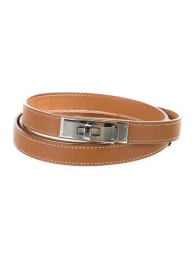 Pre-owned Hermes 18 Mm Epsom Leather Kelly Belt In Brown