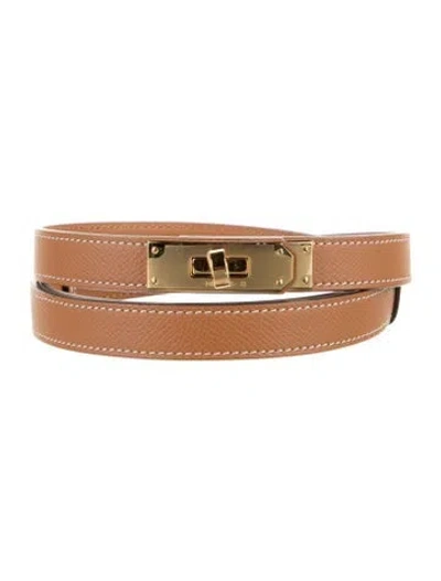 Pre-owned Hermes 18 Mm Epsom Leather Kelly Belt In Brown