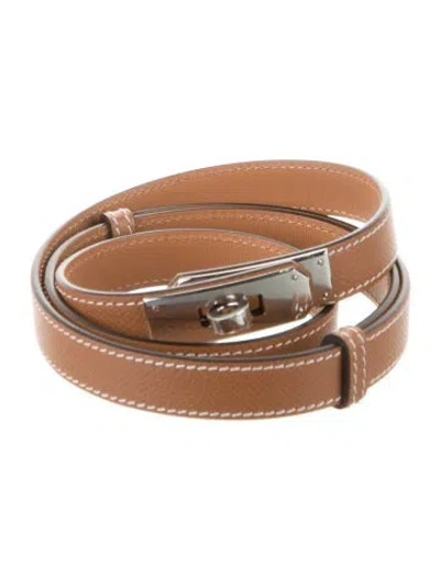 Pre-owned Hermes 18 Mm Epsom Leather Kelly Belt In Brown