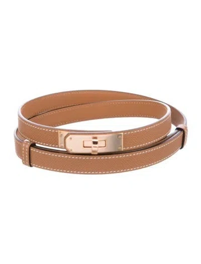 Pre-owned Hermes 18 Mm Epsom Leather Kelly Belt In Brown