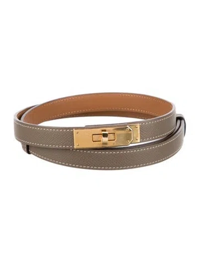 Pre-owned Hermes 18 Mm Epsom Leather Kelly Belt In Brown