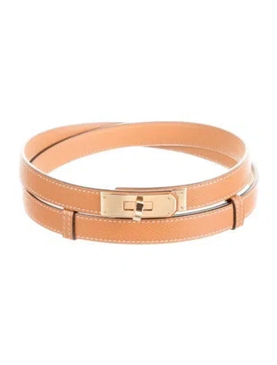 Pre-owned Hermes 18 Mm Epsom Leather Kelly Belt In Brown