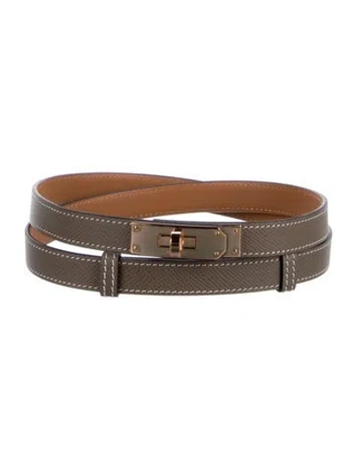 Pre-owned Hermes 18 Mm Epsom Leather Kelly Belt In Brown