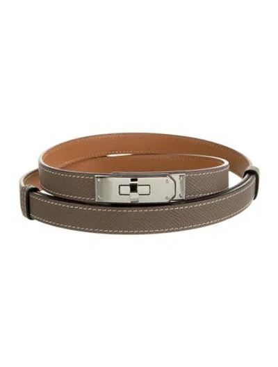 Pre-owned Hermes 18 Mm Epsom Leather Kelly Belt In Brown