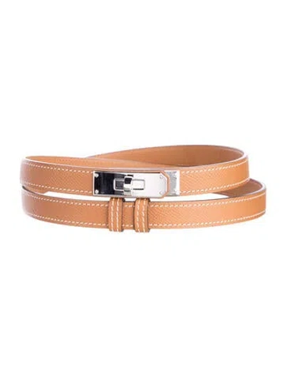 Pre-owned Hermes 18 Mm Epsom Leather Kelly Belt In Brown