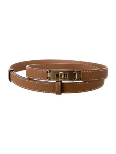 Pre-owned Hermes 18 Mm Epsom Leather Kelly Belt In Brown