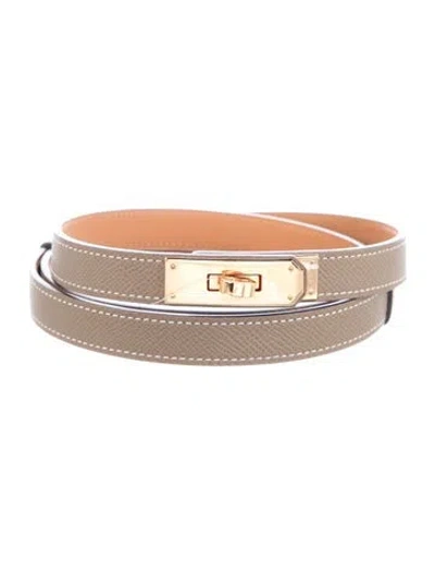 Pre-owned Hermes 18 Mm Epsom Leather Kelly Belt In Brown