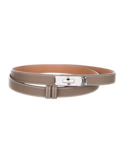 Pre-owned Hermes 18 Mm Epsom Leather Kelly Belt In Brown
