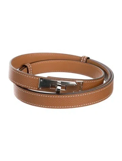 Pre-owned Hermes 18 Mm Epsom Leather Kelly Belt In Gold