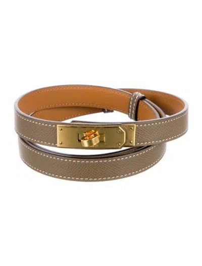 Pre-owned Hermes 18 Mm Epsom Leather Kelly Belt In Neutral
