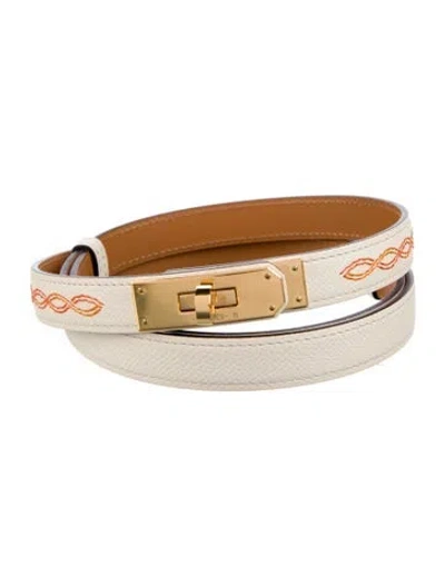 Pre-owned Hermes 18 Mm Epsom Leather Kelly Belt In Neutral