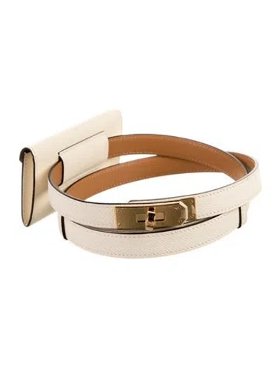 Pre-owned Hermes 18 Mm Epsom Leather Kelly Belt In Neutral