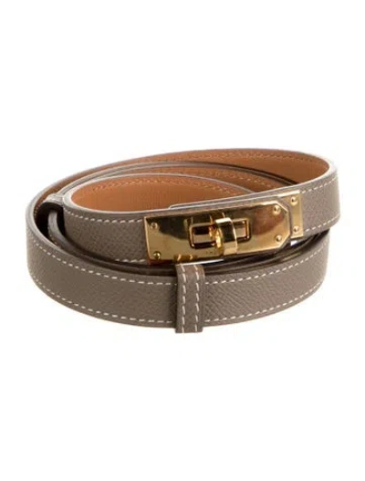 Pre-owned Hermes 18 Mm Epsom Leather Kelly Belt In Neutral