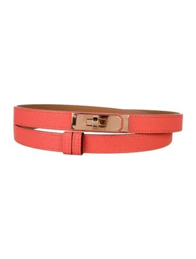 Pre-owned Hermes 18 Mm Epsom Leather Kelly Belt In Orange