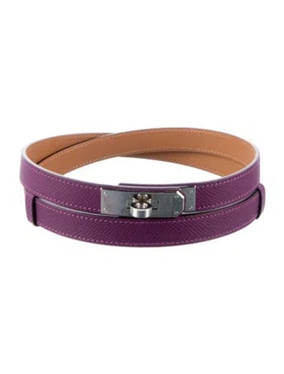 Pre-owned Hermes 18 Mm Epsom Leather Kelly Belt In Purple