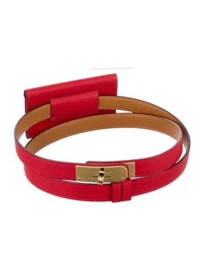 Pre-owned Hermes 18 Mm Epsom Leather Kelly Belt In Red