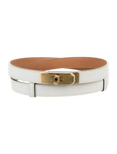 Pre-owned Hermes 18 Mm Epsom Leather Kelly Belt In White