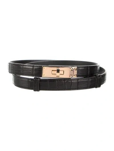 Pre-owned Hermes 18 Mm Matte Alligator Kelly Belt In Black