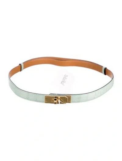 Pre-owned Hermes 18 Mm Matte Alligator Kelly Belt In Green