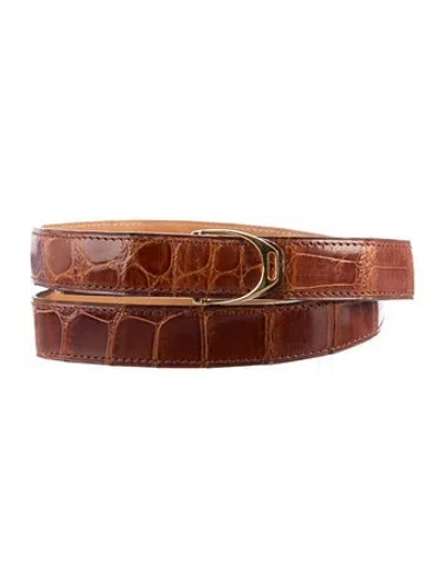 Pre-owned Hermes 18 Mm Porosus Crocodile Etrier Belt In Brown