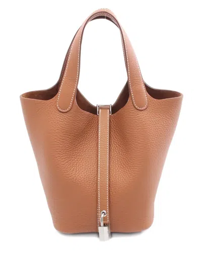Pre-owned Hermes 18 Picotin Lock Leather Tote Bag In Brown
