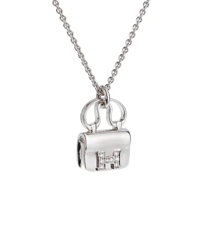 Pre-owned Hermes Hermès 18k 0.16 Ct. Tw. Diamond Necklace (authentic Pre-loved) In Red