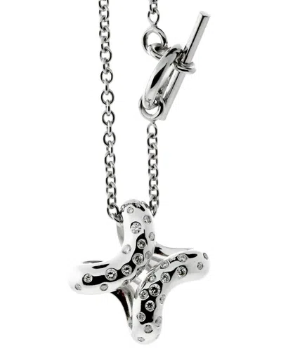 Pre-owned Hermes Hermès 18k 0.60 Ct. Tw. Diamond H Necklace (authentic Pre-loved)