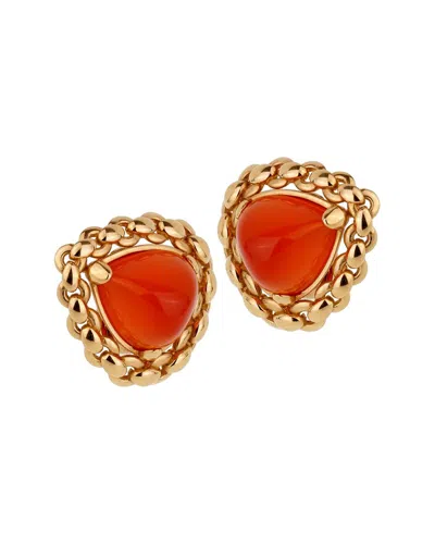 Pre-owned Hermes Hermès 18k Carnelian Sugarloaf Clip-on Earrings (authentic )