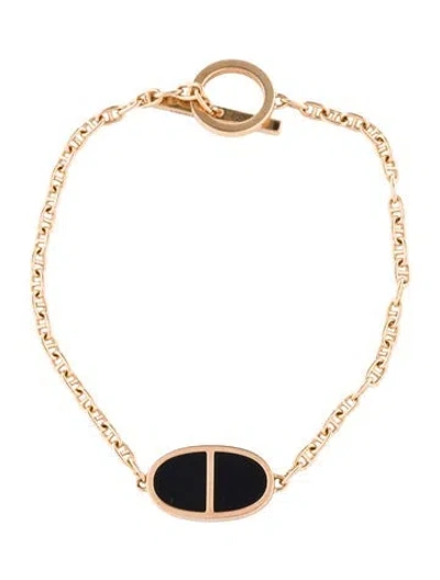 Pre-owned Hermes 18k Ceramic Chaine D'ancre Verso Bracelet, 6" In Black
