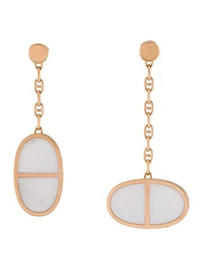 Pre-owned Hermes 18k Ceramic Chaîne D'ancre Verso Drop Earrings In White