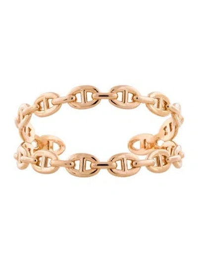 Pre-owned Hermes 18k Chaîne D'ancre Enchaînée Double Cuff Bracelet, 6.25" In Multi