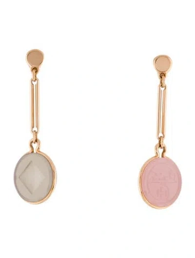 Pre-owned Hermes 18k Chalcedony Ex-libris Drop Earrings In Multi