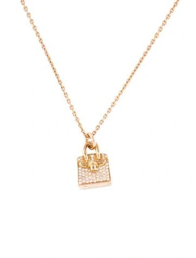 Pre-owned Hermes 18k Diamond Amulettes Birkin Pendant Necklace, 15.5" In Multi