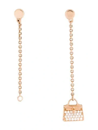 Pre-owned Hermes 18k Diamond Amulettes Kelly Earrings In Multi