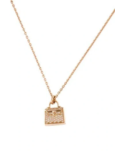 Pre-owned Hermes 18k Diamond Amulettes Kelly Pendant Necklace, 15.75" In Multi