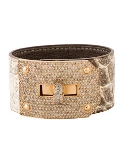 Pre-owned Hermes 18k Diamond & Niloticus Crocodile Himalaya Kelly Bracelet, 5.5" In Multi