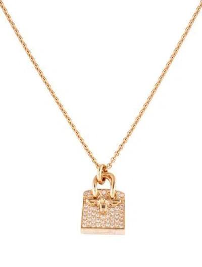 Pre-owned Hermes 18k Diamond Birkin Amulettes Pendant Necklace, 16" In Multicolor