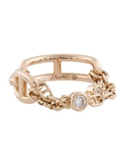 Pre-owned Hermes 18k Diamond Chaine D'ancre Chaos Ring, Small Model In Multi