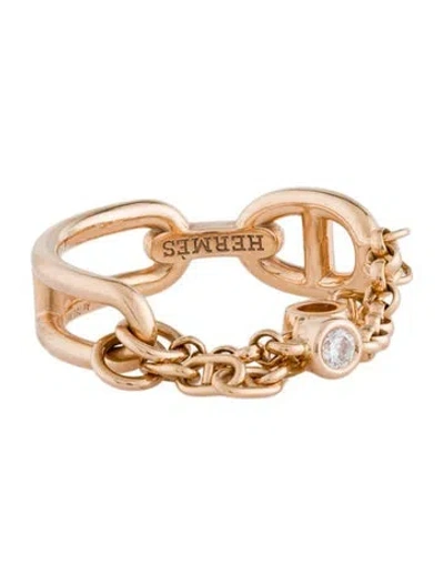 Pre-owned Hermes 18k Diamond Chaine D'ancre Chaos Ring, Small Model In Multi