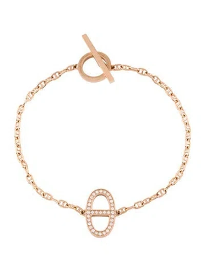 Pre-owned Hermes 18k Diamond Chaine D'ancre Contour Bracelet, 6.5" In Multi