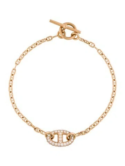 Pre-owned Hermes 18k Diamond Chaine D'ancre Contour Bracelet, 6.5" In Multi