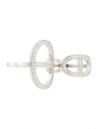 Pre-owned Hermes 18k Diamond Chaine D'ancre Contour Double Ring In Multi