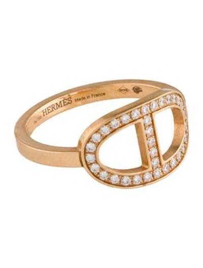 Pre-owned Hermes 18k Diamond Chaine D'ancre Contour Ring, Medium Model In Multi