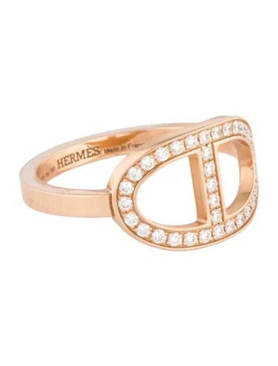 Pre-owned Hermes 18k Diamond Chaine D'ancre Contour Ring, Medium Model In Multicolor