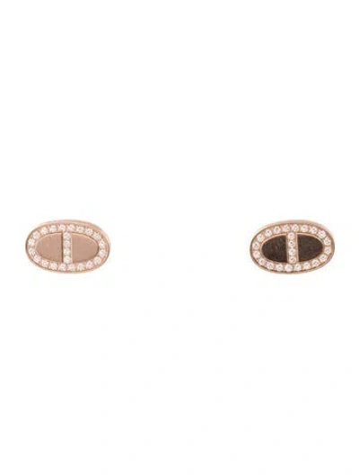 Pre-owned Hermes 18k Diamond Chaine D'ancre Contour Stud Earrings In Multi