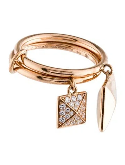 Pre-owned Hermes 18k Diamond Clou D'h Double Ring In Multi
